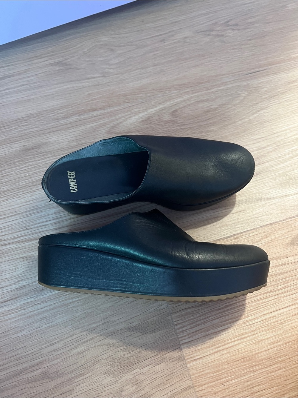Camper Black Platform Slip-On Mules